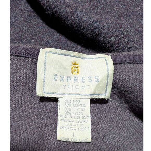 Express Tricot Women's Purple Wool Vintage Full‎ Zip Hoodie Knit Jacket Large - Picture 5 of 6